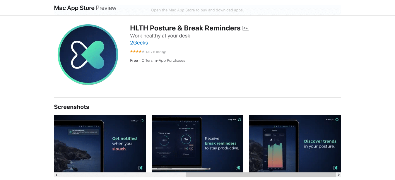 تطبيق HLTH Posture & Break Reminders