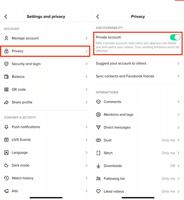 إعدادات الخصوصية في تيك توك وكيفية استخدامها