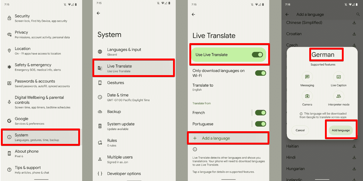 الترجمة المباشرة في هواتف Pixel