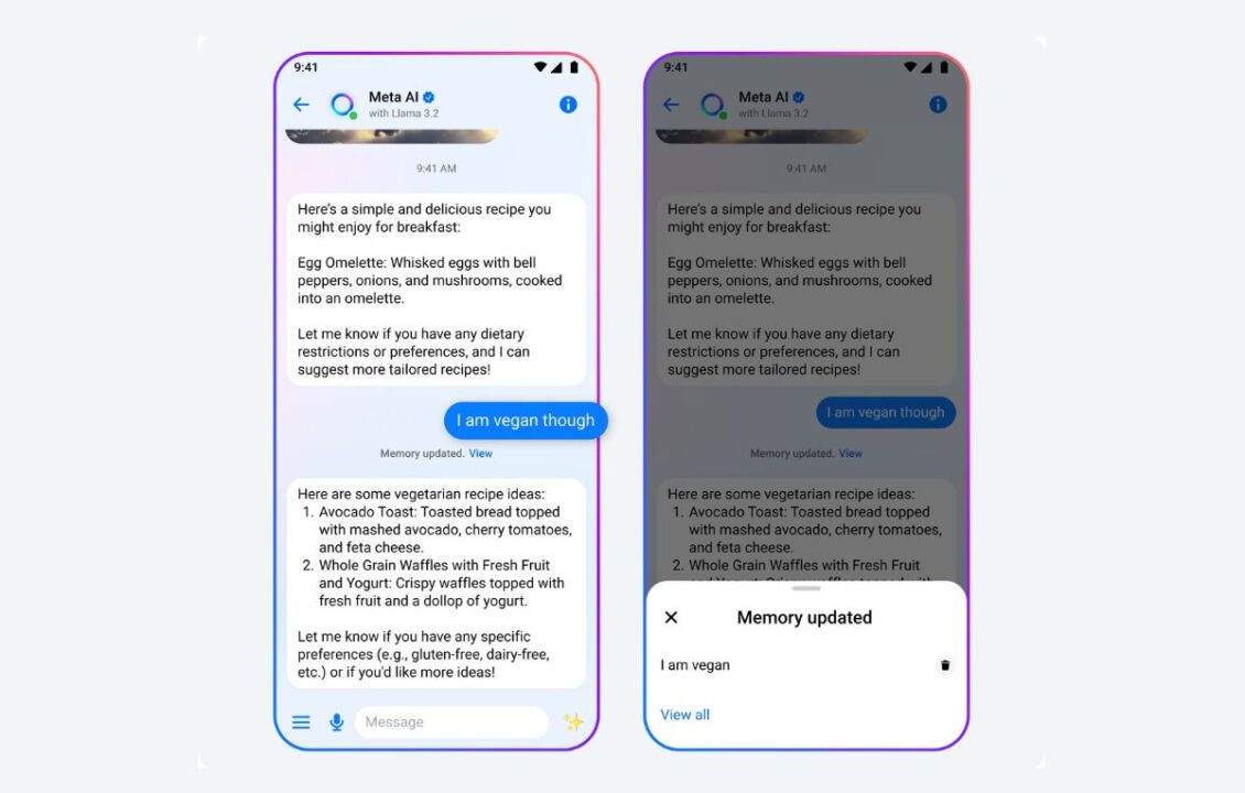 ميتا تضيف ميزة الذاكرة إلى مساعدها الذكي Meta AI